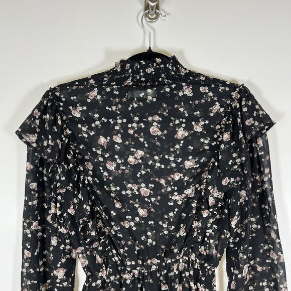 70/21 Dress Womens Size Small Chiffon Floral‎ print Cut Out long sleeve NWT Boho - Picture 10 of 11